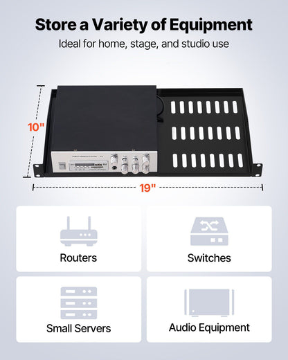 1U Server Rack Shelf, 4 PCS, 22.68 kg Max Load-Bearing Vented Cantilever, Wall Mount or Rack Mount Shelf with V952-FWQJJGB4J1U1MWT05001V0