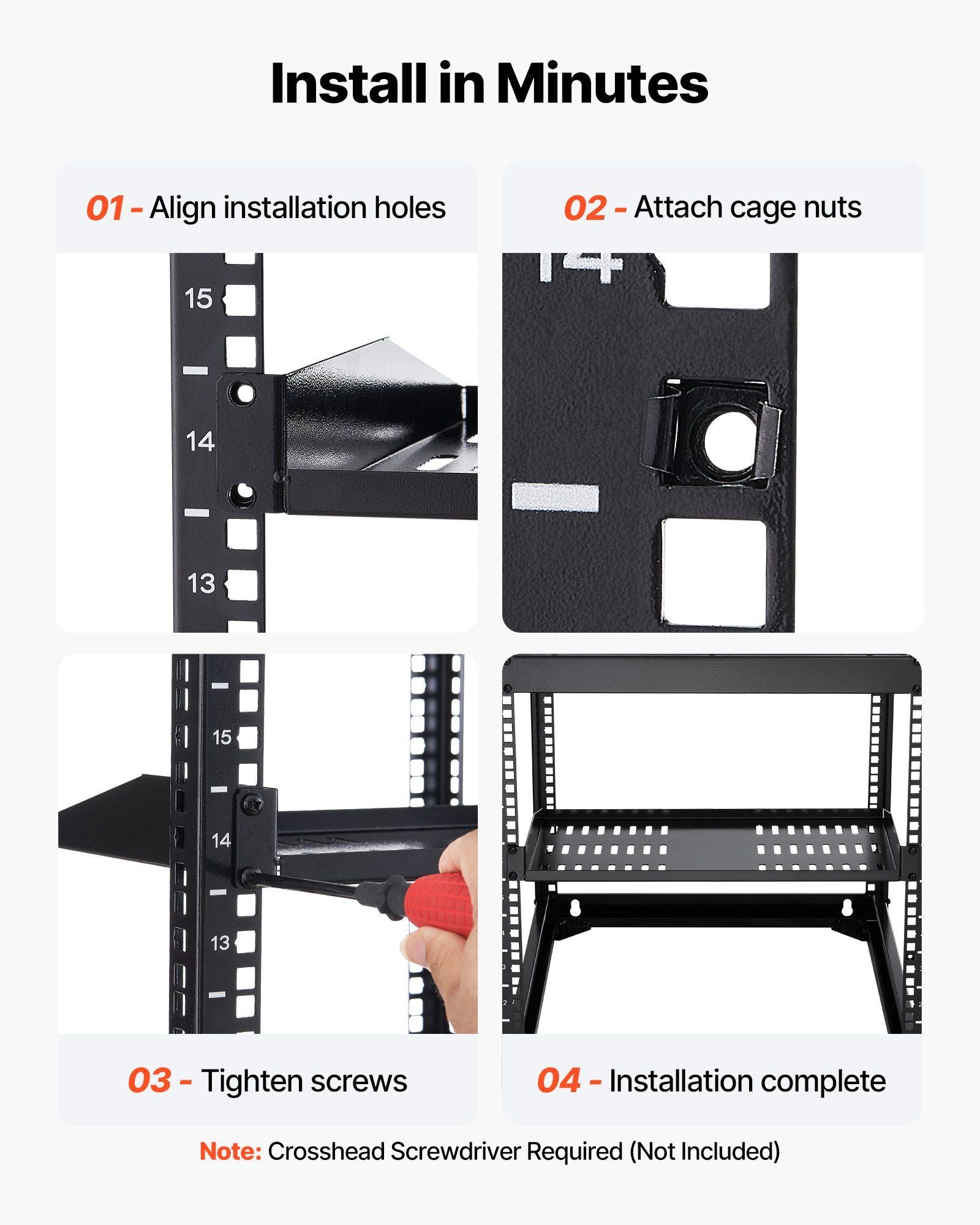 1U Server Rack Shelf, 4 PCS, 22.68 kg Max Load-Bearing Vented Cantilever, Wall Mount or Rack Mount Shelf with V952-FWQJJGB4J1U1MWT05001V0