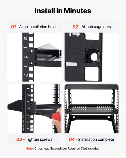 1U Server Rack Shelf, 4 PCS, 22.68 kg Max Load-Bearing Vented Cantilever, Wall Mount or Rack Mount Shelf with V952-FWQJJGB4J1U1MWT05001V0