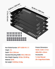 1U Server Rack Shelf, 4 PCS, 22.68 kg Max Load-Bearing Vented Cantilever, Wall Mount or Rack Mount Shelf with V952-FWQJJGB4J1U1MWT05001V0