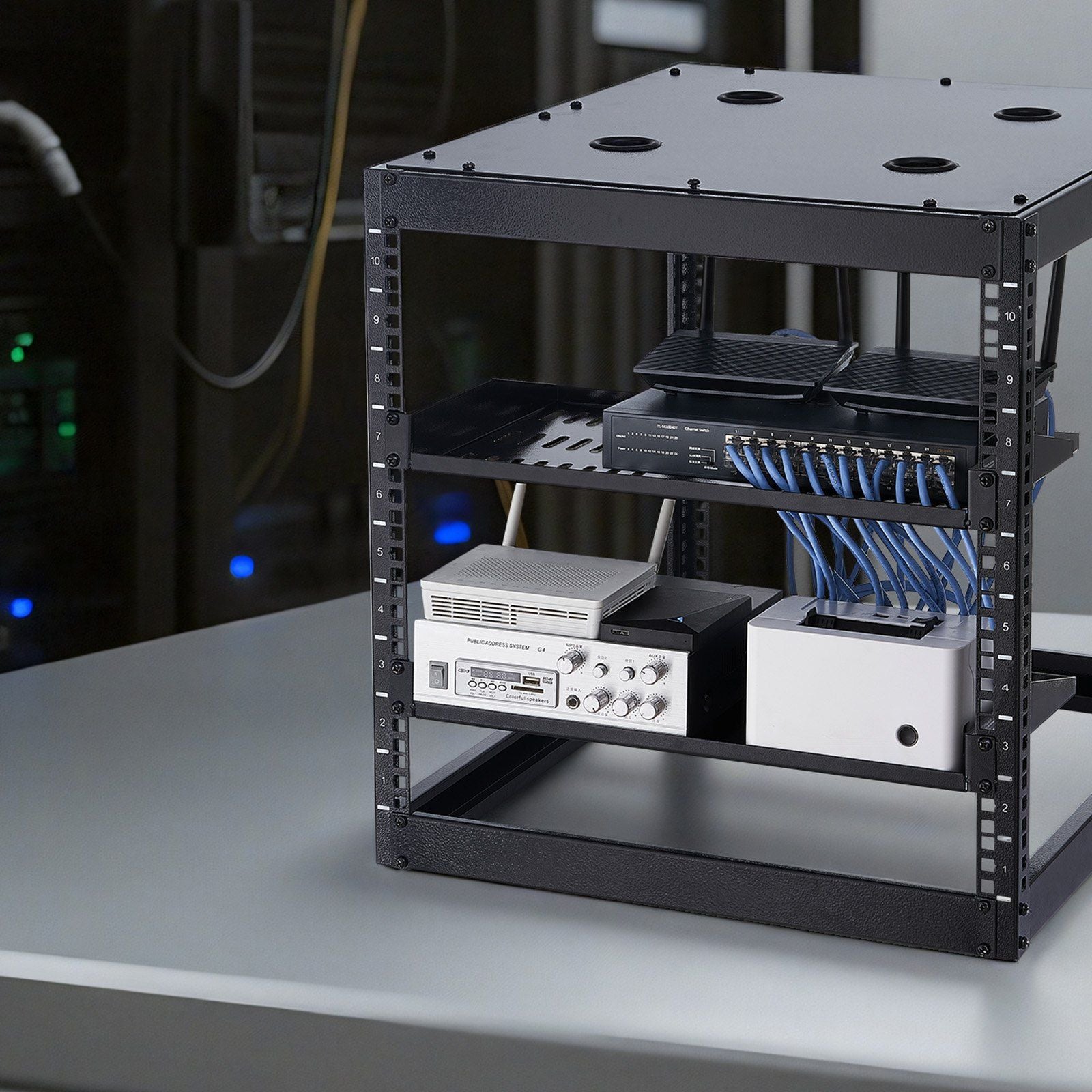 1U Server Rack Shelf, 4 PCS, 22.68 kg Max Load-Bearing Vented Cantilever, Wall Mount or Rack Mount Shelf with V952-FWQJJGB4J1U1MWT05001V0