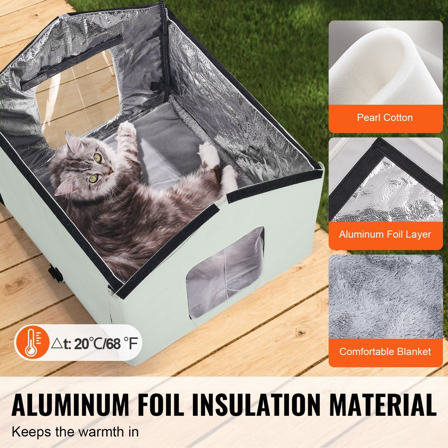 Heated Cat House, Outdoor Kitty Shelter with Adjustable Temperature and Timer, 600D Oxford Cloth Foldable Cat V952-FWSBYMBHSNJB0APUQV3