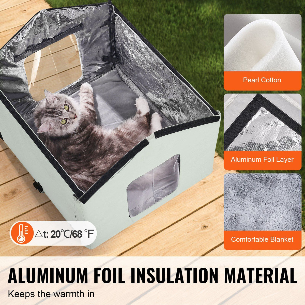 Heated Cat House, Outdoor Kitty Shelter with Adjustable Temperature and Timer, 600D Oxford Cloth Foldable Cat V952-FWSBYMBHSNJB0APUQV3