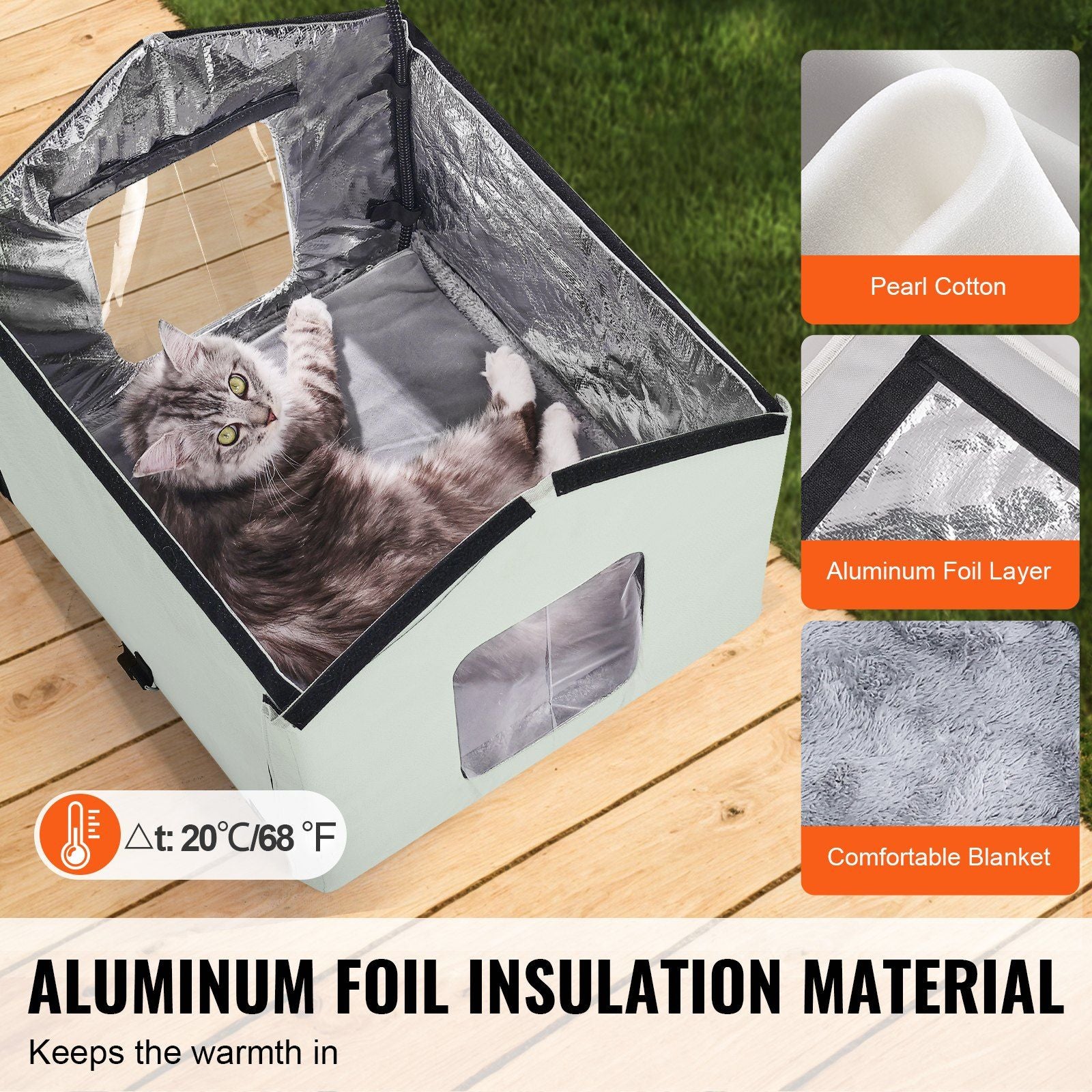 Heated Cat House, Outdoor Kitty Shelter with Adjustable Temperature and Timer, 600D Oxford Cloth Foldable Cat V952-FWSBYMBHSNJB0APUQV3
