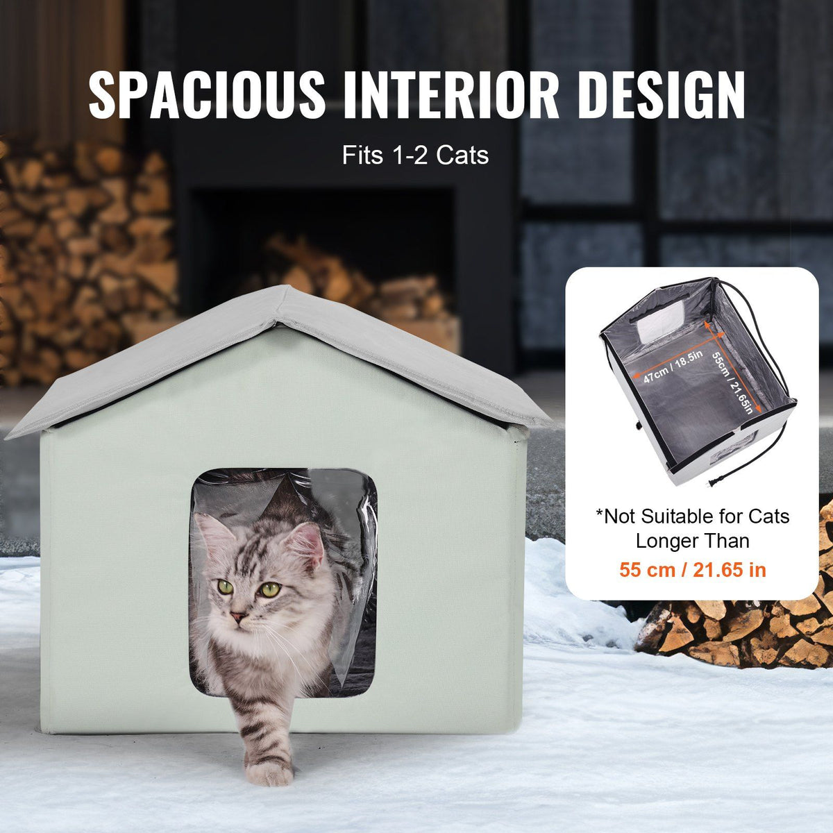 Heated Cat House, Outdoor Kitty Shelter with Adjustable Temperature and Timer, 600D Oxford Cloth Foldable Cat V952-FWSBYMBHSNJB0APUQV3