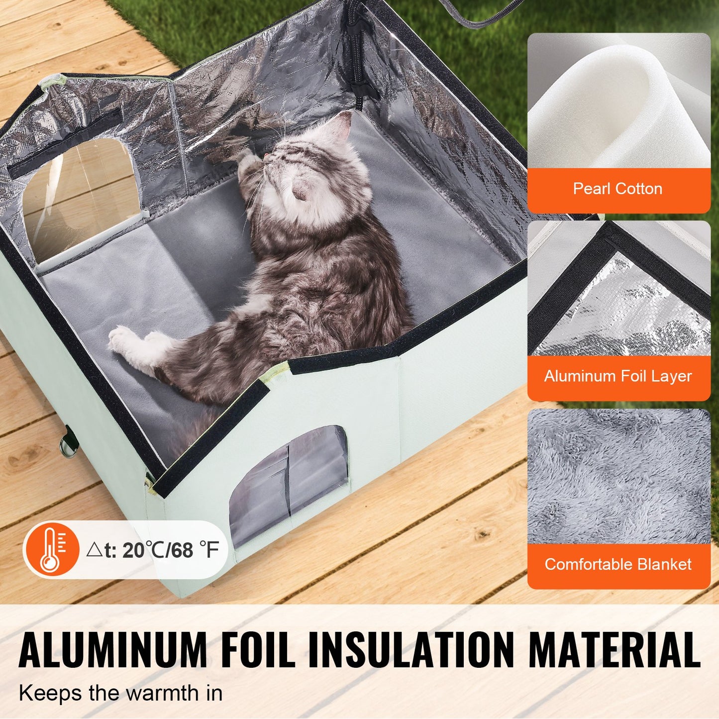 Heated Cat House, Outdoor Kitty Shelter with Adjustable Temperature and Timer, 600D Oxford Cloth Foldable Cat V952-FWSBYMBHSNJBGX6FWV3