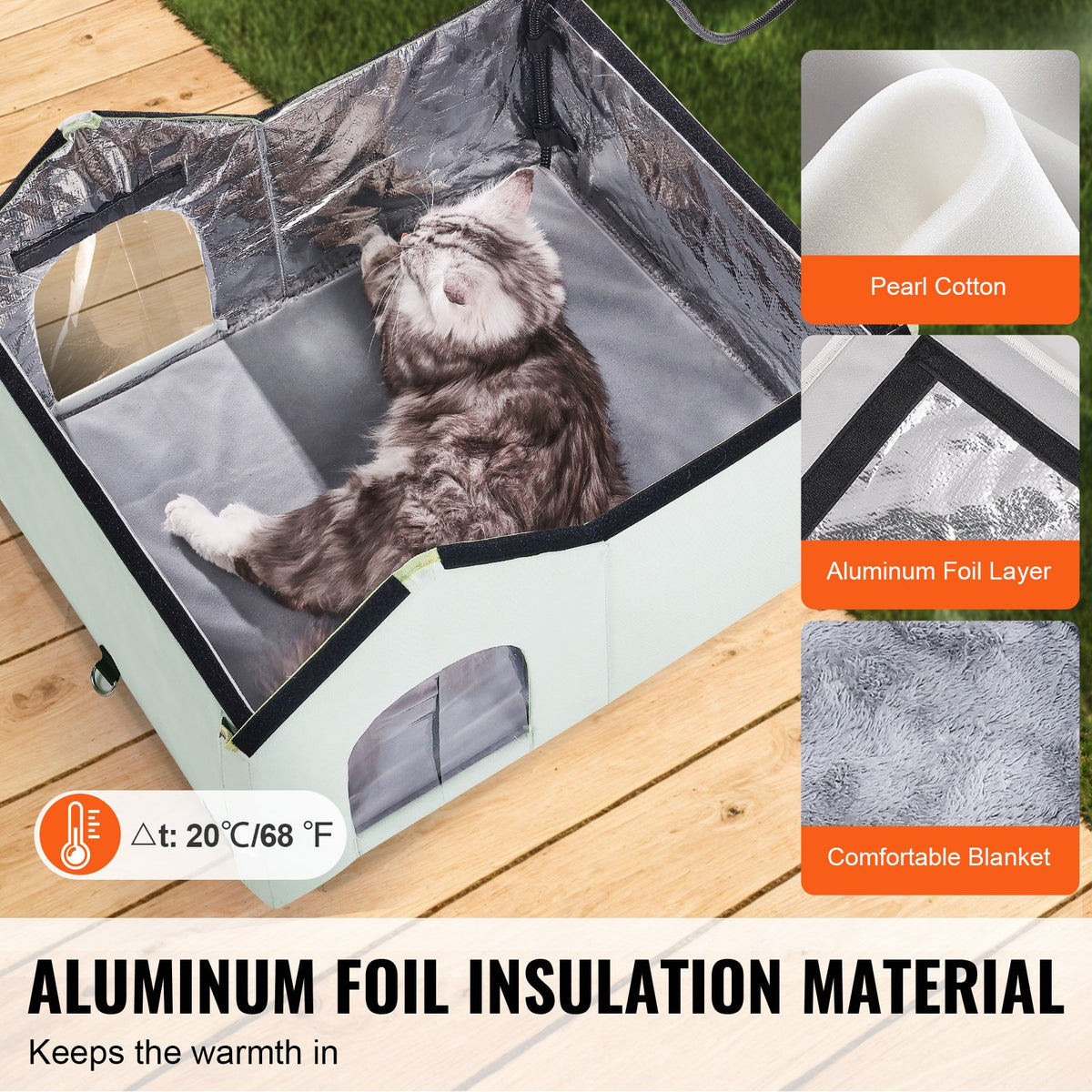 Heated Cat House, Outdoor Kitty Shelter with Adjustable Temperature and Timer, 600D Oxford Cloth Foldable Cat V952-FWSBYMBHSNJBGX6FWV3