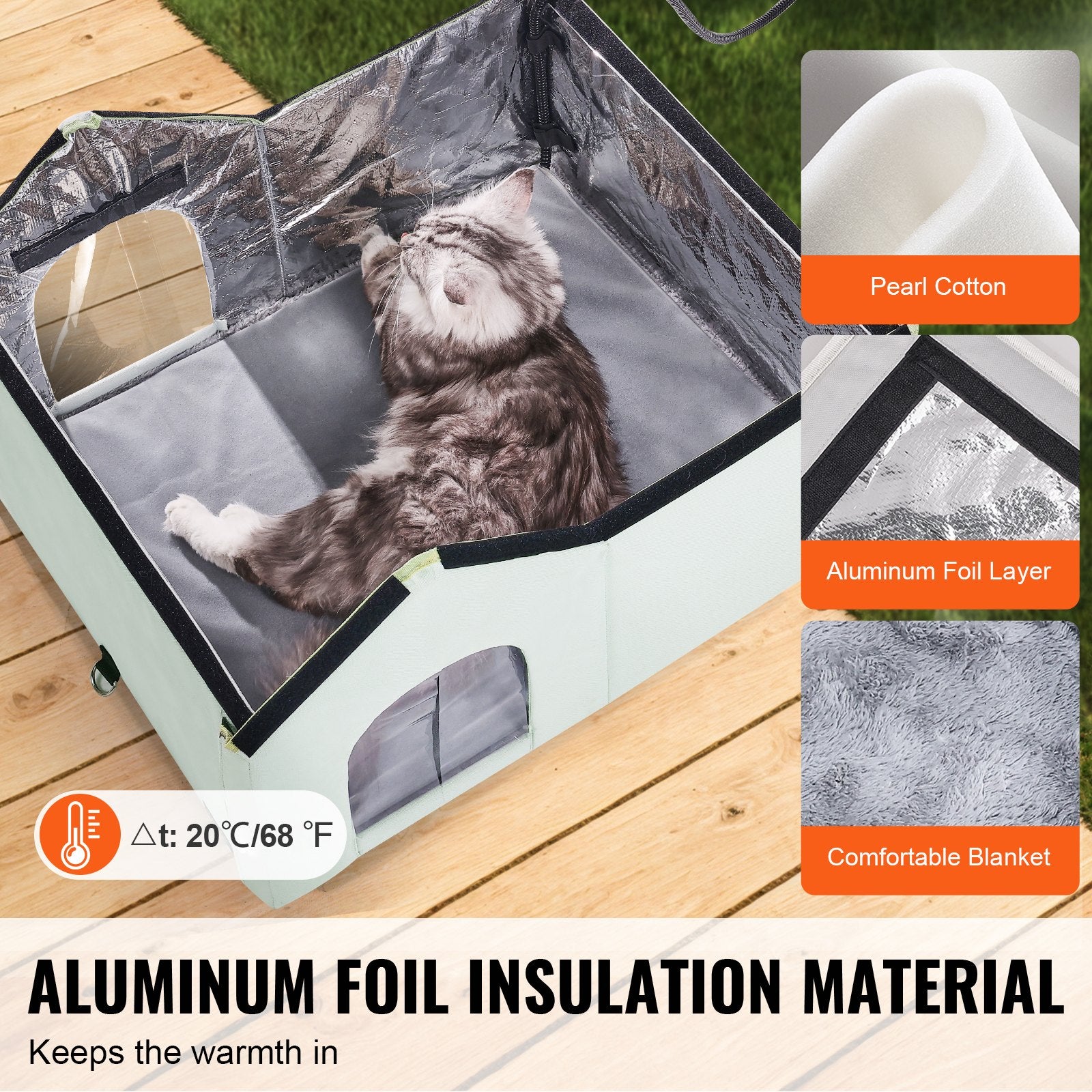 Heated Cat House, Outdoor Kitty Shelter with Adjustable Temperature and Timer, 600D Oxford Cloth Foldable Cat V952-FWSBYMBHSNJBGX6FWV3