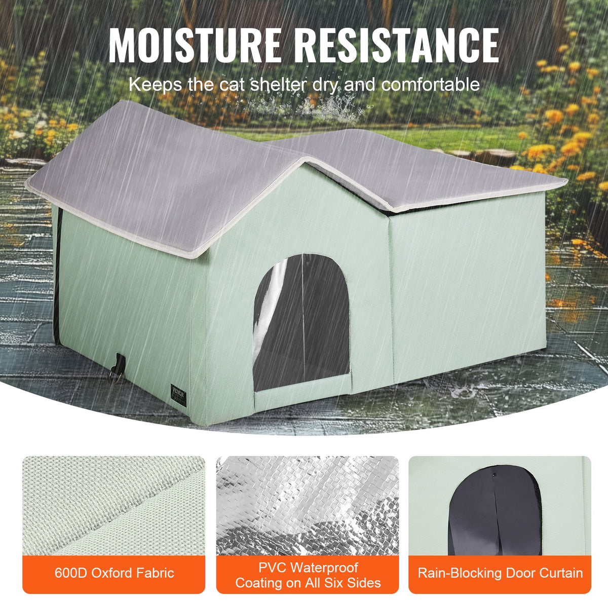 Heated Cat House, Outdoor Kitty Shelter with Adjustable Temperature and Timer, 600D Oxford Cloth Foldable Cat V952-FWSBYMBHSNJBGX6FWV3