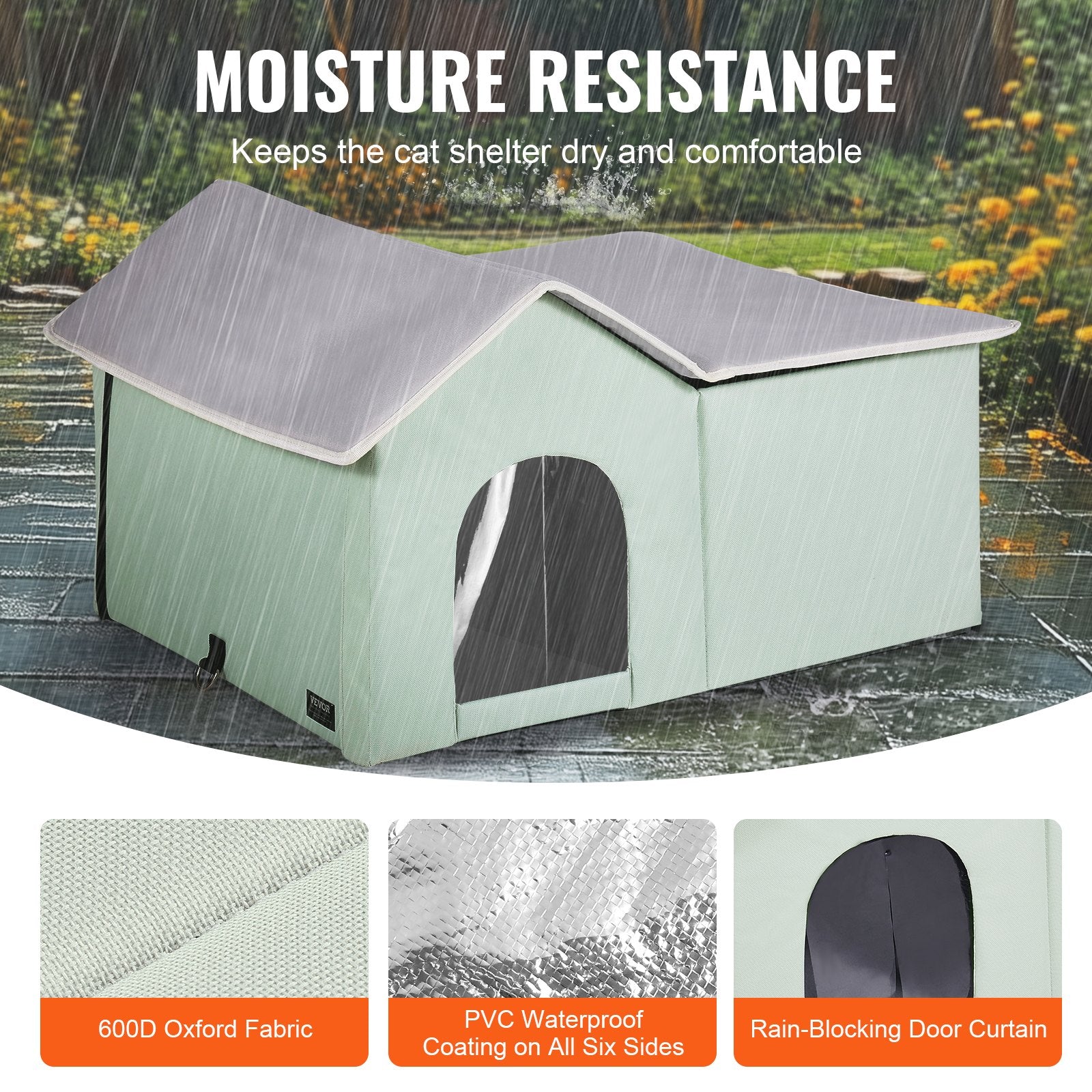 Heated Cat House, Outdoor Kitty Shelter with Adjustable Temperature and Timer, 600D Oxford Cloth Foldable Cat V952-FWSBYMBHSNJBGX6FWV3