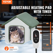 Elevated Heated Cat House, Outdoor Kitty Shelter with Timer, 600D Oxford Cloth Foldable Cat Shelter with V952-FWSBYMBHSNJBKOLU0V3
