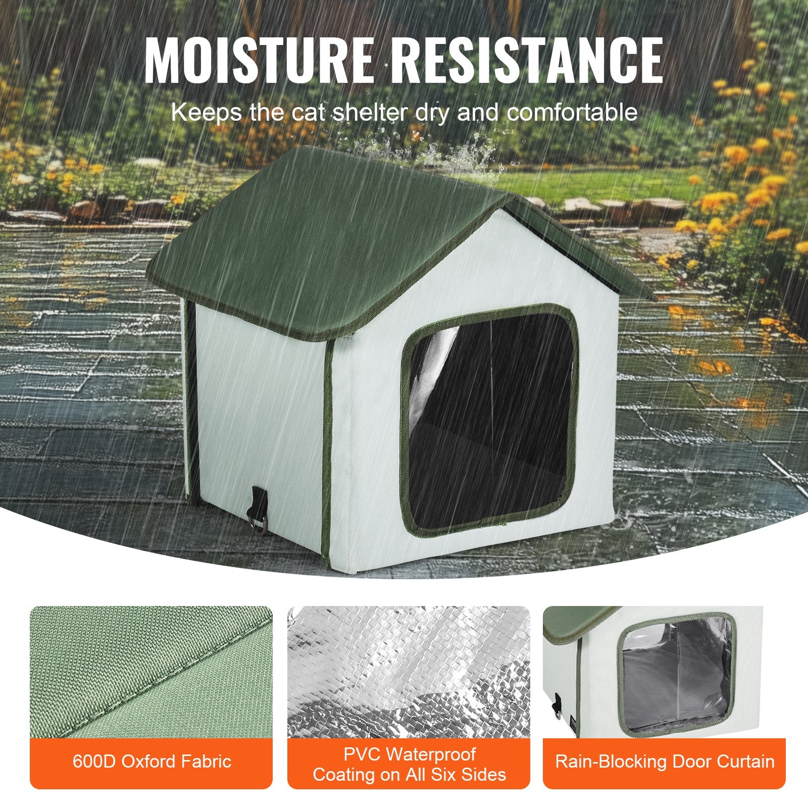 Elevated Heated Cat House, Outdoor Kitty Shelter with Timer, 600D Oxford Cloth Foldable Cat Shelter with V952-FWSBYMBHSNJBKOLU0V3