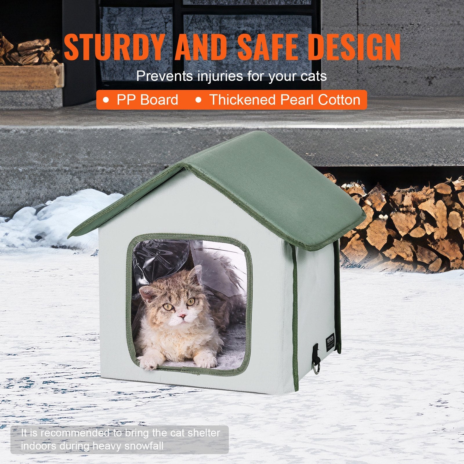 Elevated Heated Cat House, Outdoor Kitty Shelter with Timer, 600D Oxford Cloth Foldable Cat Shelter with V952-FWSBYMBHSNJBKOLU0V3