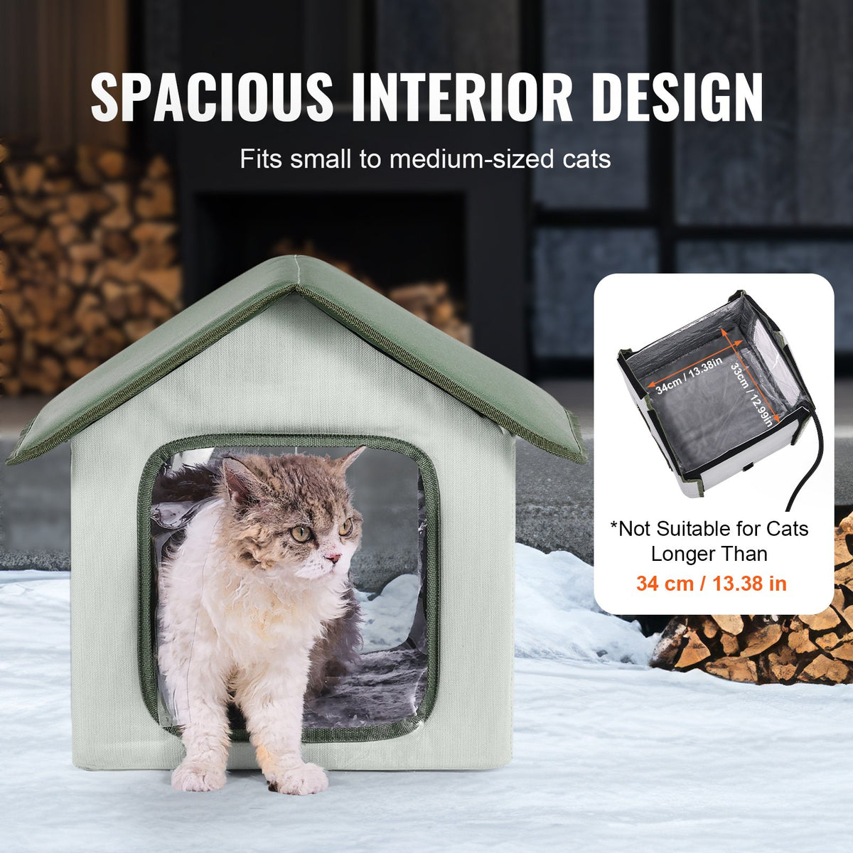 Elevated Heated Cat House, Outdoor Kitty Shelter with Timer, 600D Oxford Cloth Foldable Cat Shelter with V952-FWSBYMBHSNJBKOLU0V3