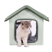 Elevated Heated Cat House, Outdoor Kitty Shelter with Timer, 600D Oxford Cloth Foldable Cat Shelter with V952-FWSBYMBHSNJBKOLU0V3