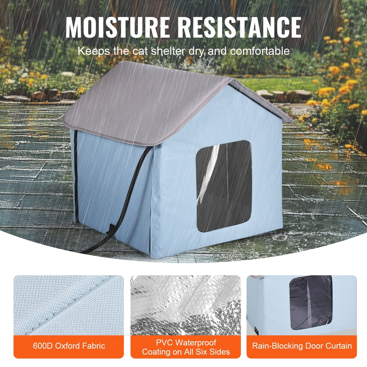 Heated Cat House, Outdoor Kitty Shelter with Timer, 600D Oxford Cloth Foldable Cat Shelter with Heated Pad V952-FWSBYMBHSNJBUZ1X4V3