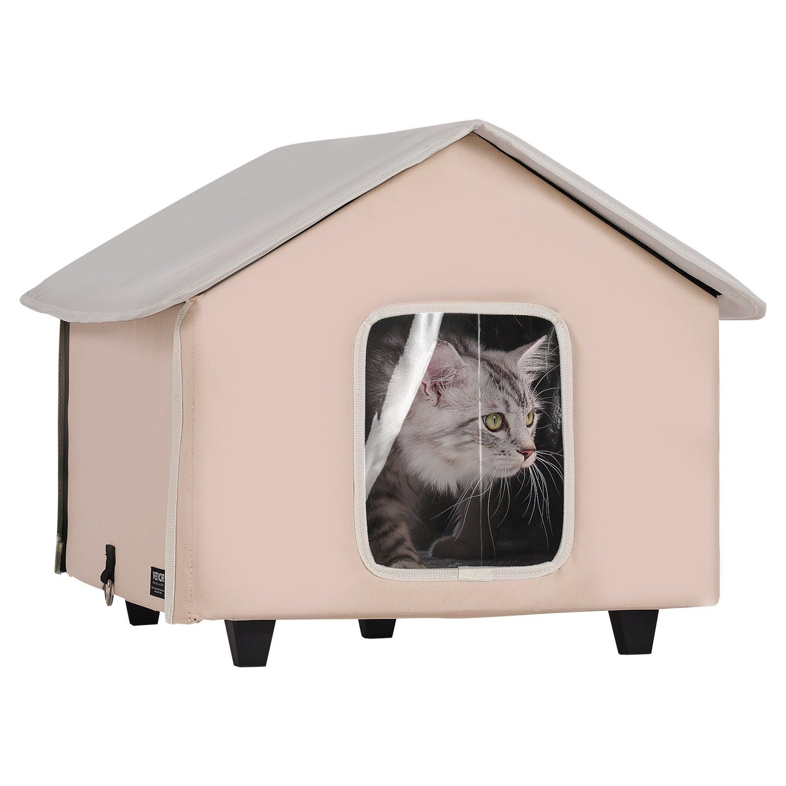 Elevated Heated Cat House, Outdoor Kitty Shelter with Timer, 600D Oxford Cloth Foldable Cat Shelter with V952-FWSBYMBHSNJBXCGRFV3