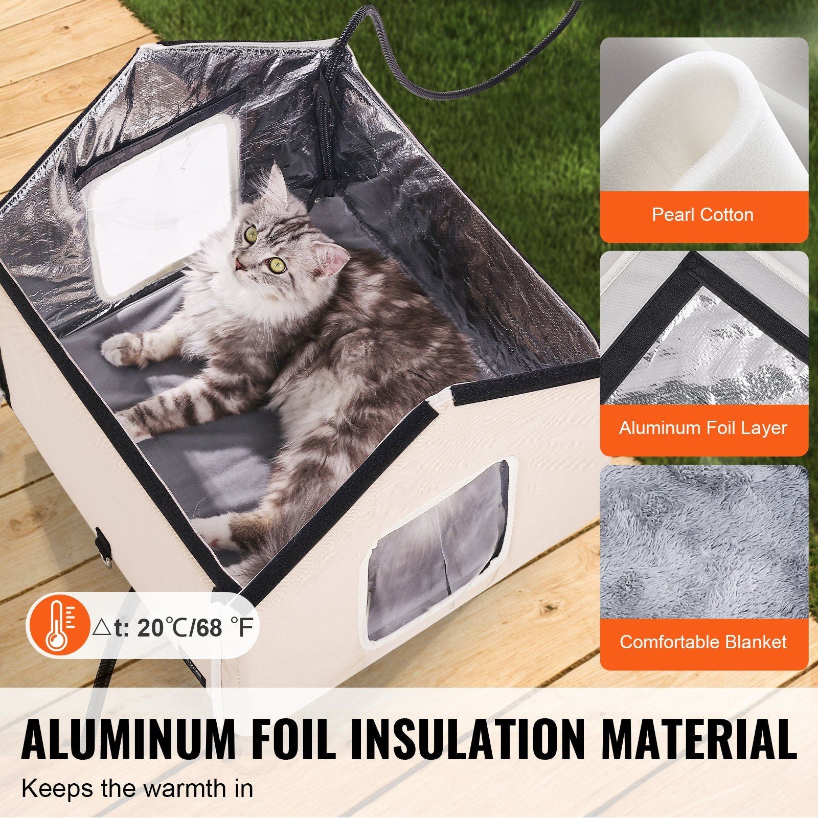 Elevated Heated Cat House, Outdoor Kitty Shelter with Timer, 600D Oxford Cloth Foldable Cat Shelter with V952-FWSBYMBHSNJBXCGRFV3