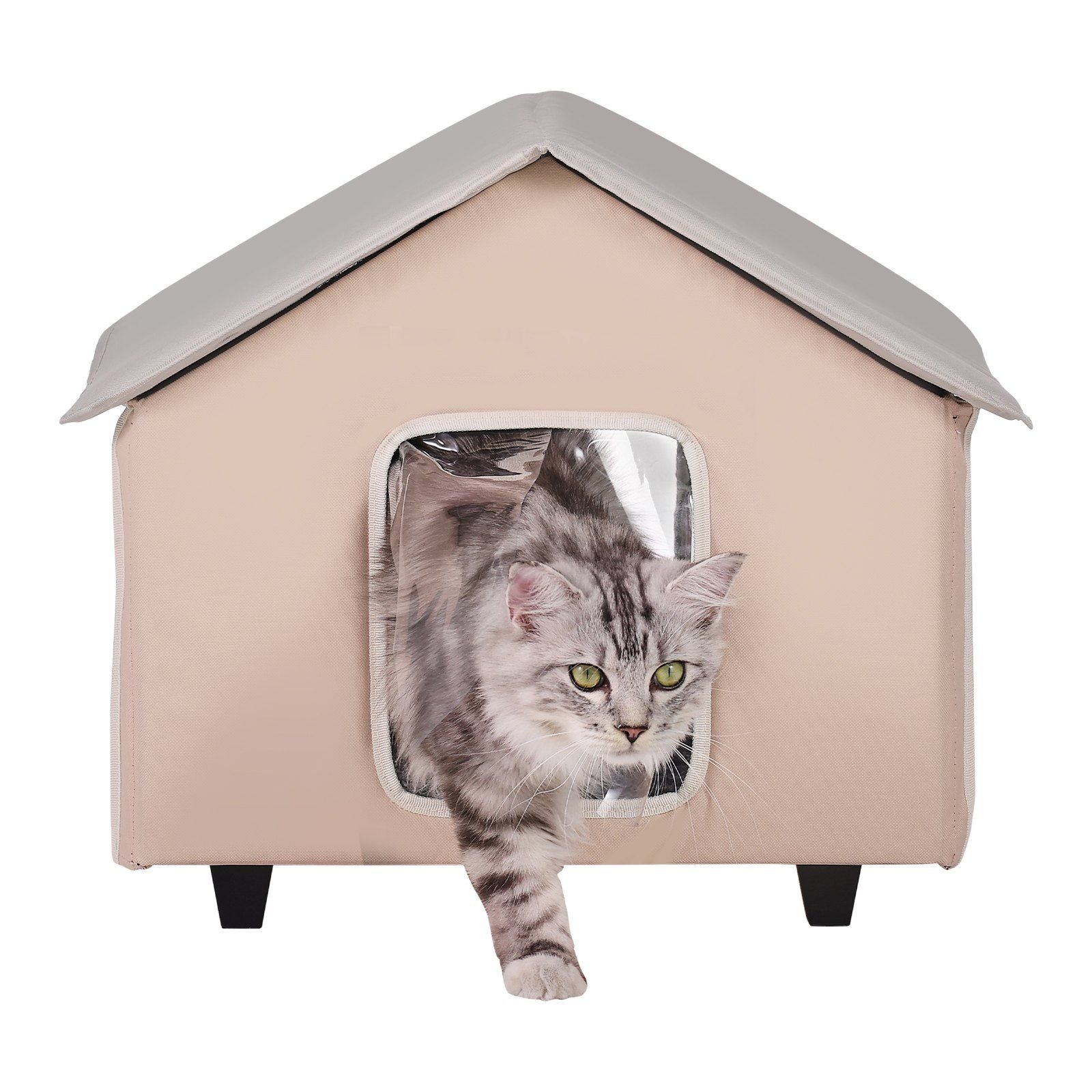 Elevated Heated Cat House, Outdoor Kitty Shelter with Timer, 600D Oxford Cloth Foldable Cat Shelter with V952-FWSBYMBHSNJBXCGRFV3