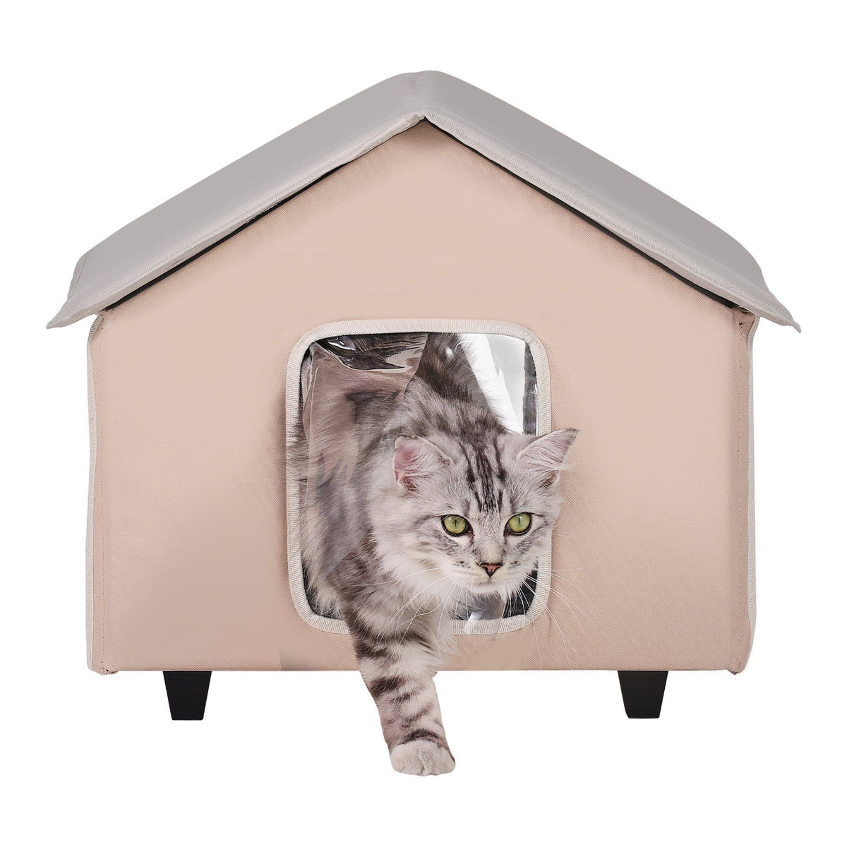 Elevated Heated Cat House, Outdoor Kitty Shelter with Timer, 600D Oxford Cloth Foldable Cat Shelter with V952-FWSBYMBHSNJBXCGRFV3