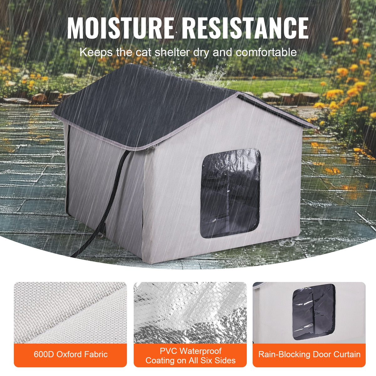 Heated Cat House, Outdoor Kitty Shelter with Timer, 600D Oxford Cloth Foldable Cat Shelter with Heated Pad V952-FWSBYMBHSNJBYZ78WV3