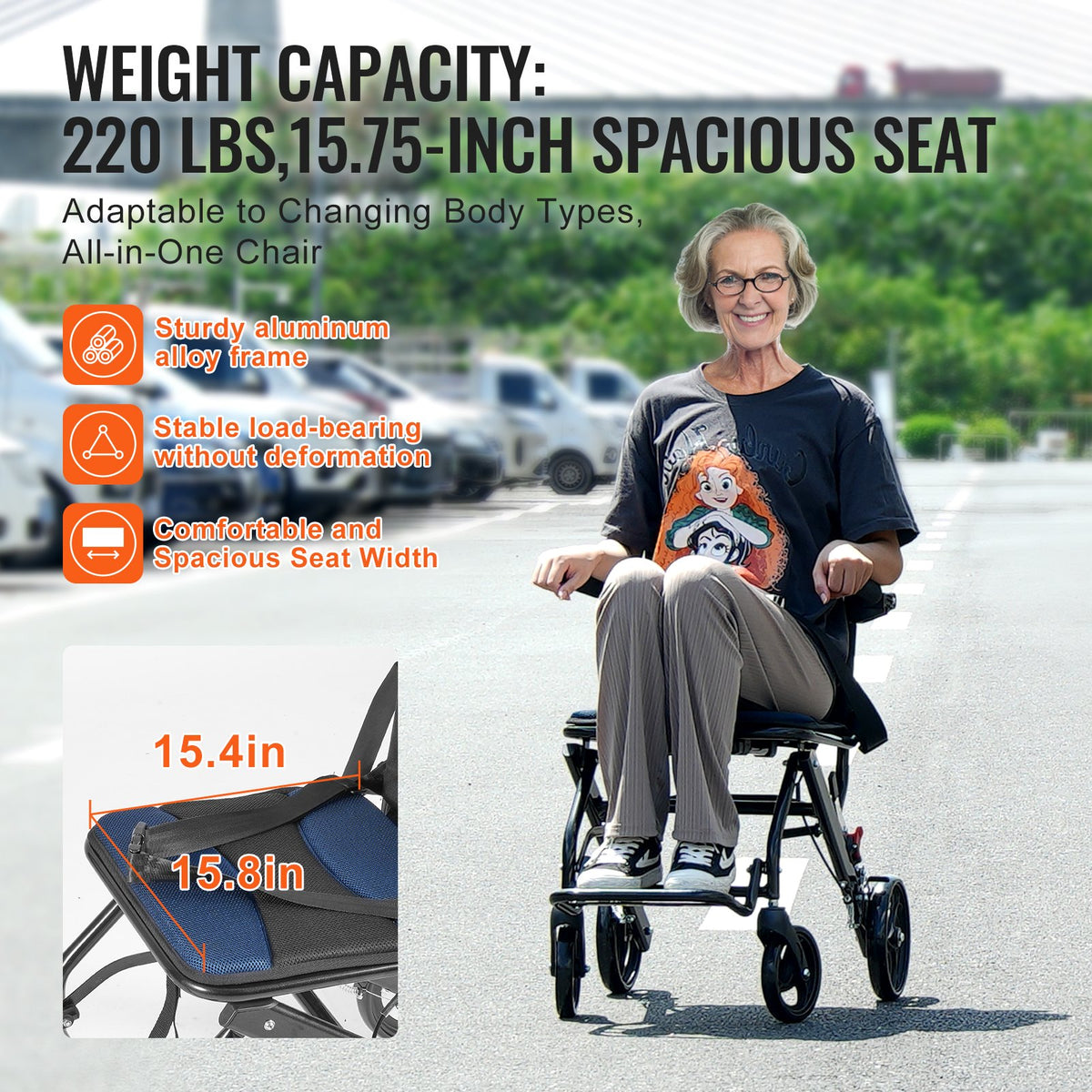 Wheelchair, Aluminum Alloy Ultra-Lightweight Transport Chair for Adults, Foldable Cabin Wheelchair with V952-FWYSLYLHJ157O4N02V0