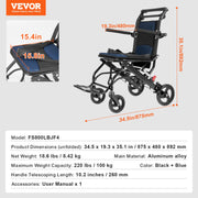Wheelchair, Aluminum Alloy Ultra-Lightweight Transport Chair for Adults, Foldable Cabin Wheelchair with V952-FWYSLYLHJ157O4N02V0