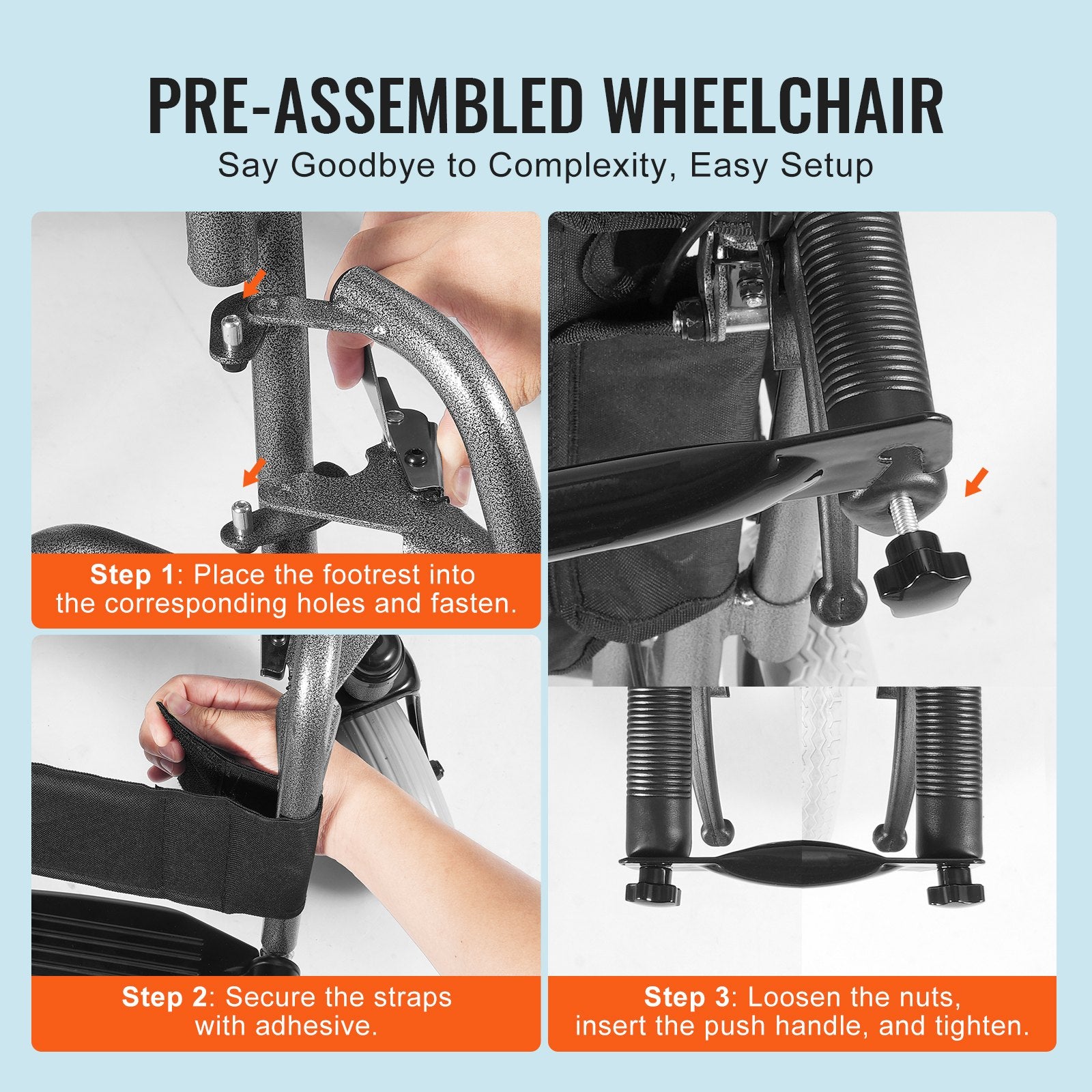 Wheelchair Steel Transport Chair Foldable Wheelchair 24-In W Seat 300lbs V952-FWYSLYTGHX24GCRZ7V0