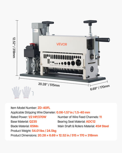 Electric Wire Stripper Machine, 1.5-40 mm, 11 Channel Automatic Copper Cable Stripper, 370W Wire Stripper V952-FXBXJDDDDCG3275PQ001V3