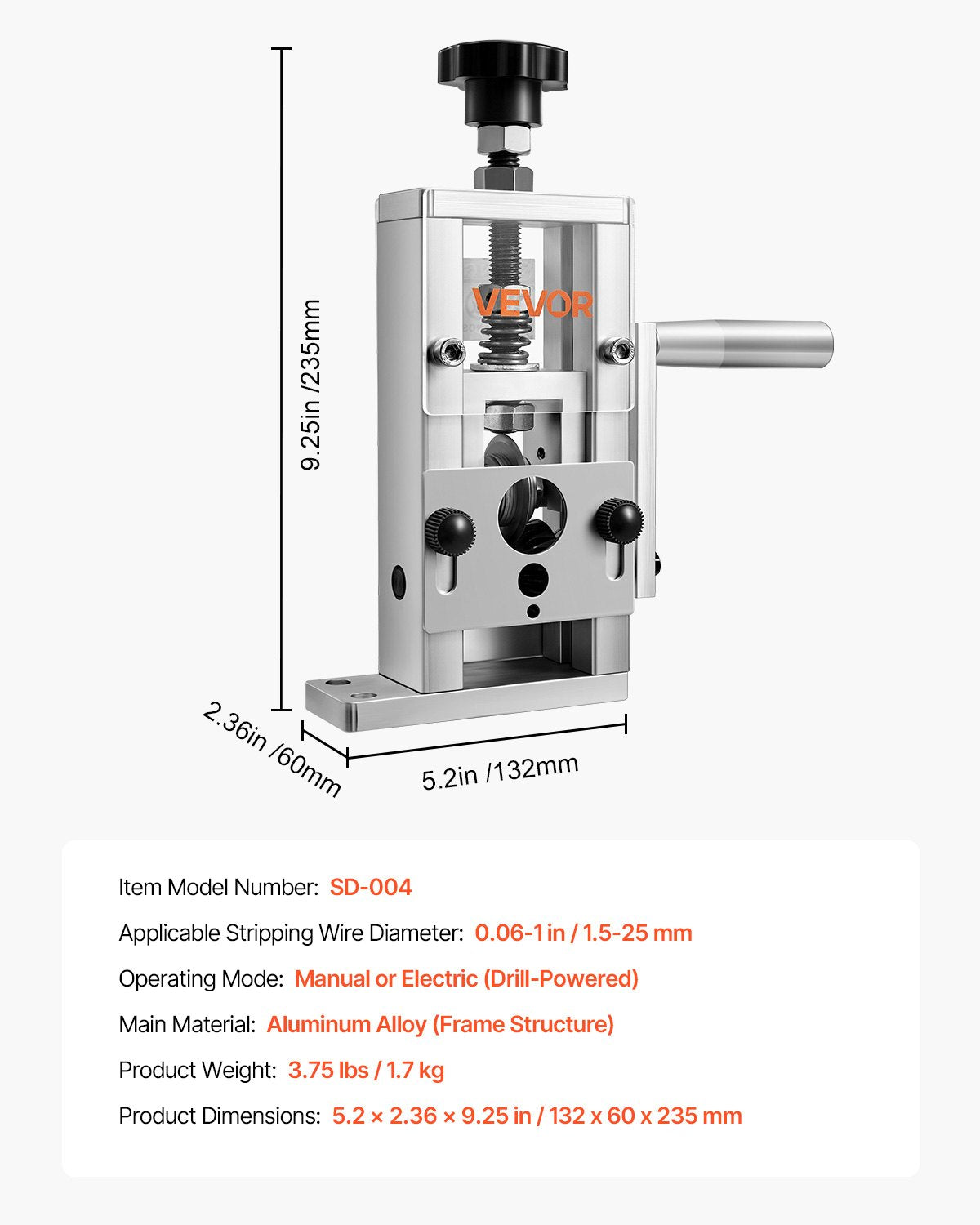 Manual Wire Stripping Machine, 1.5-25 mm, Copper Stripper with Hand Crank or Drill Powered, 64Mn Quenched V952-FXBXJSDDDMNW2JHZTV0