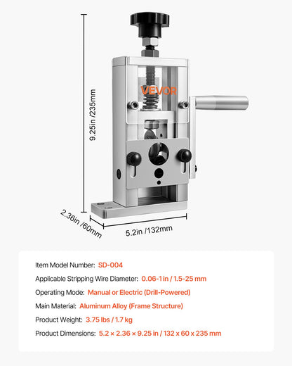 Manual Wire Stripping Machine, 1.5-25 mm, Copper Stripper with Hand Crank or Drill Powered, 64Mn Quenched V952-FXBXJSDDDMNW2JHZTV0
