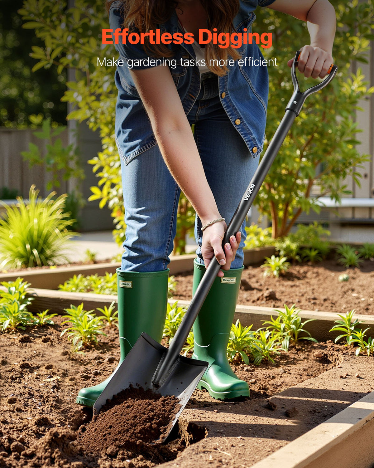 Square Shovel, 122 cm Heavy-Duty Flat Shovel, Transfer Shovels with Alloy Steel Blade and Non-Slip D-Handle, V952-FXCDXBS48INCH0K34001V0