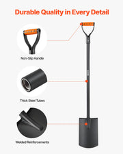 Square Shovel, 122 cm Heavy-Duty Flat Shovel, Transfer Shovels with Alloy Steel Blade and Non-Slip D-Handle, V952-FXCDXBS48INCH0K34001V0