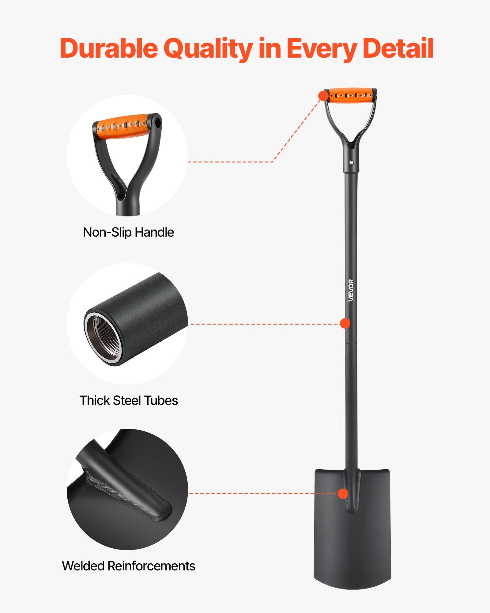 Square Shovel, 122 cm Heavy-Duty Flat Shovel, Transfer Shovels with Alloy Steel Blade and Non-Slip D-Handle, V952-FXCDXBS48INCH0K34001V0