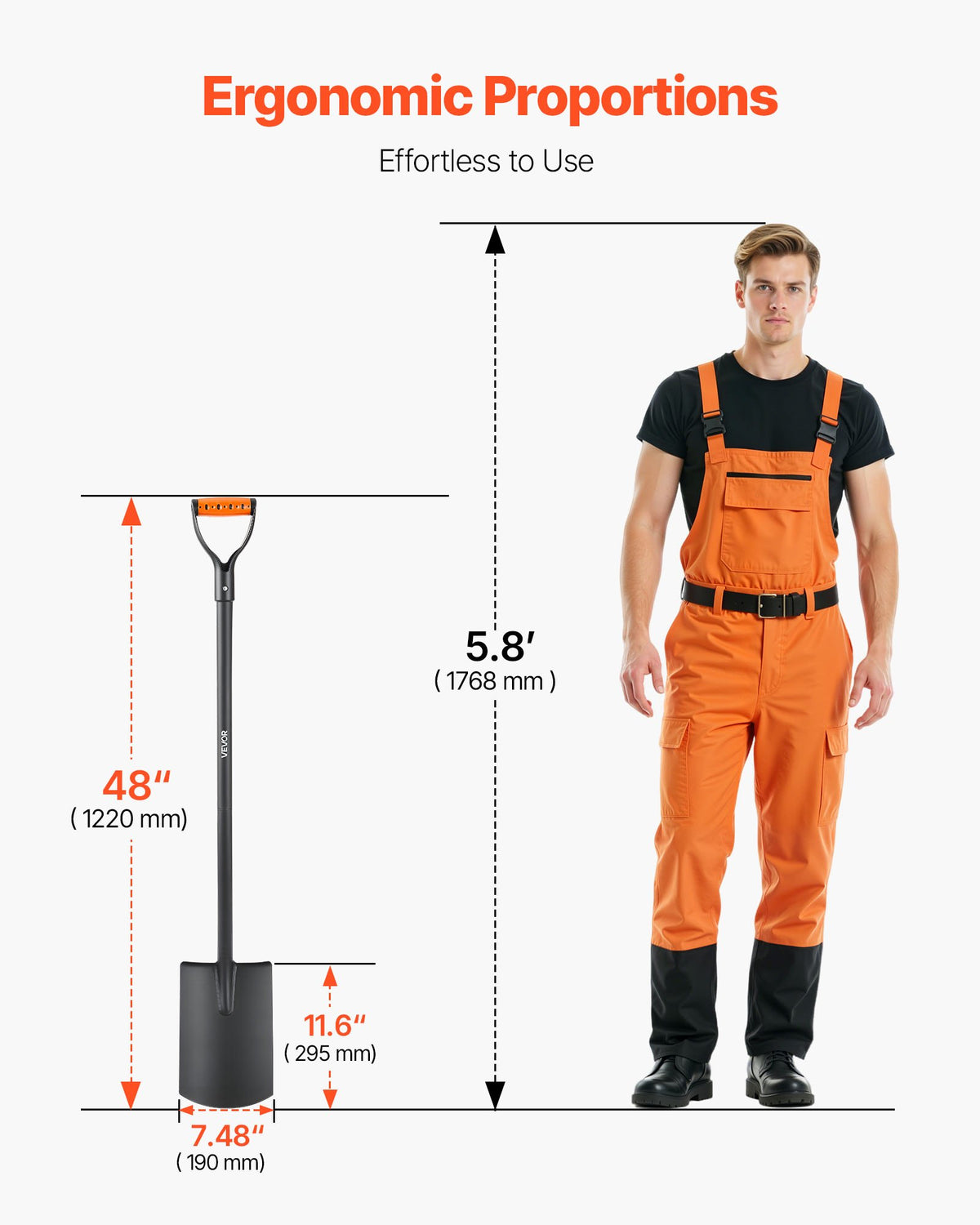 Square Shovel, 122 cm Heavy-Duty Flat Shovel, Transfer Shovels with Alloy Steel Blade and Non-Slip D-Handle, V952-FXCDXBS48INCH0K34001V0
