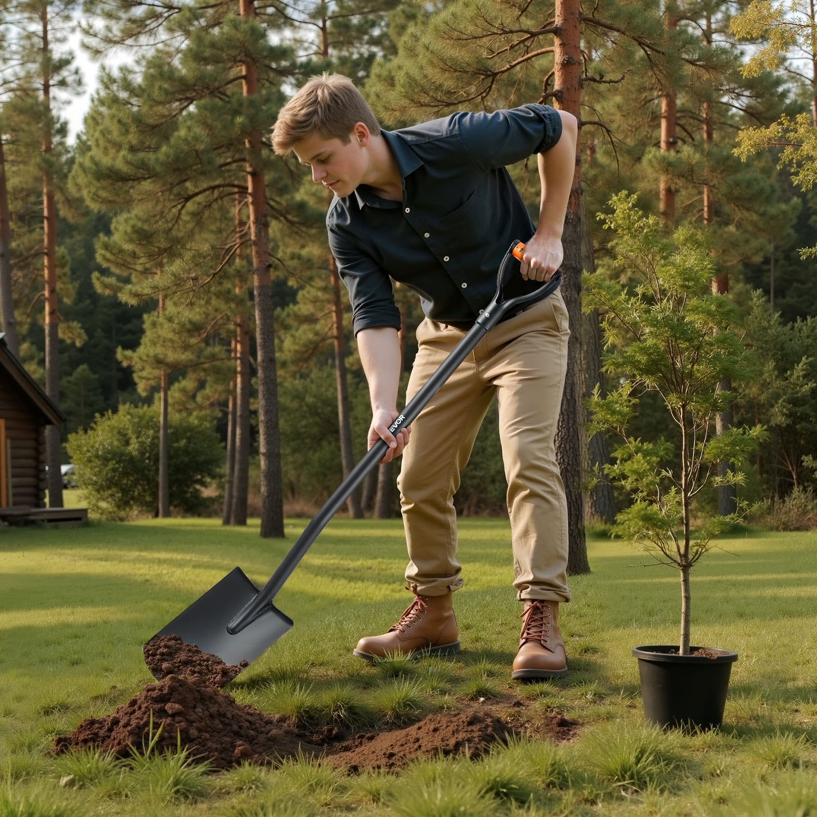 Square Shovel, 122 cm Heavy-Duty Flat Shovel, Transfer Shovels with Alloy Steel Blade and Non-Slip D-Handle, V952-FXCDXBS48INCH0K34001V0