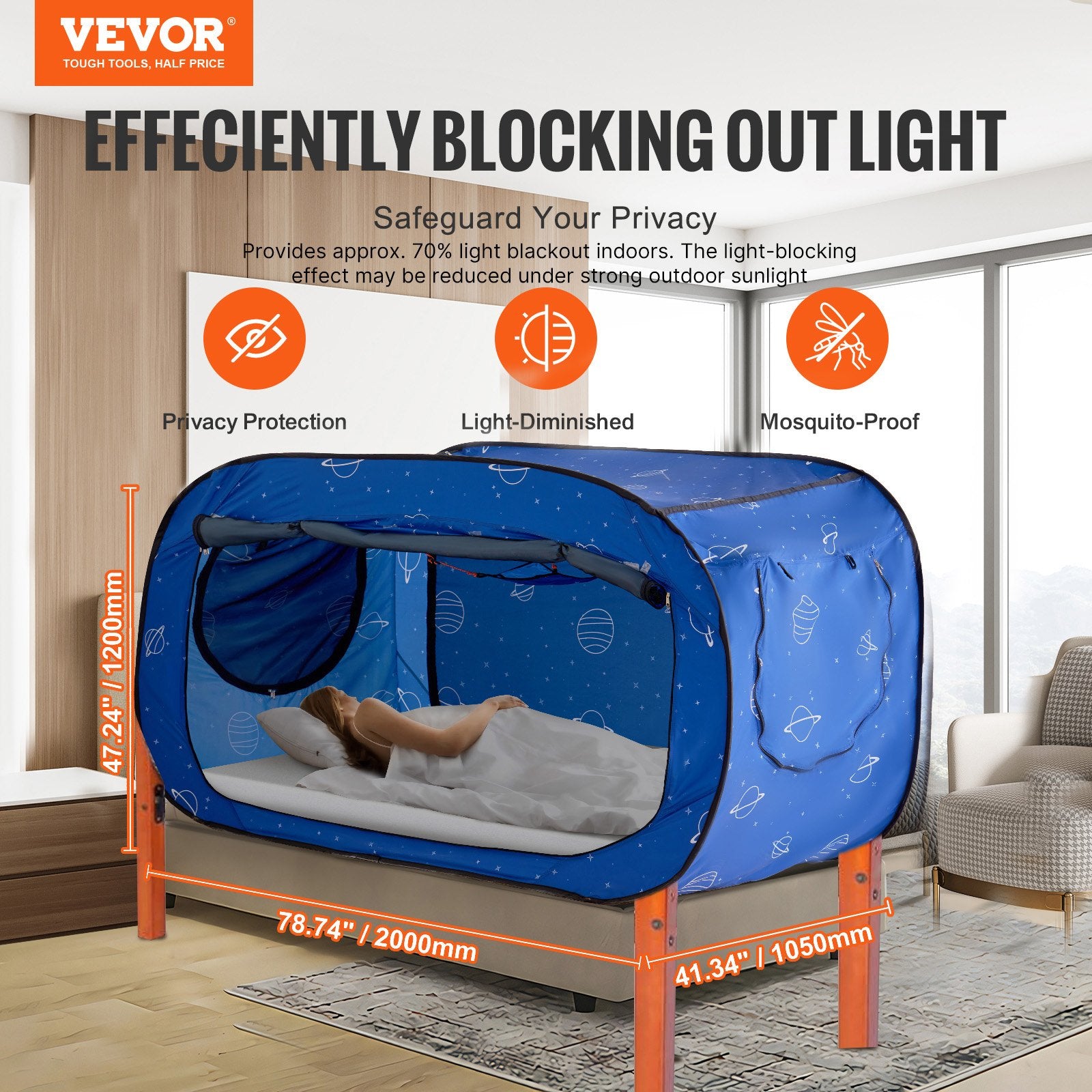 Bed Tent, Pongee Fabric, 2 Doors Breathable Dream Tent with 8.5 mm Fiber Poles on Bed Privacy, Full Size V952-FXCSZPSMLLM76FPA6V0