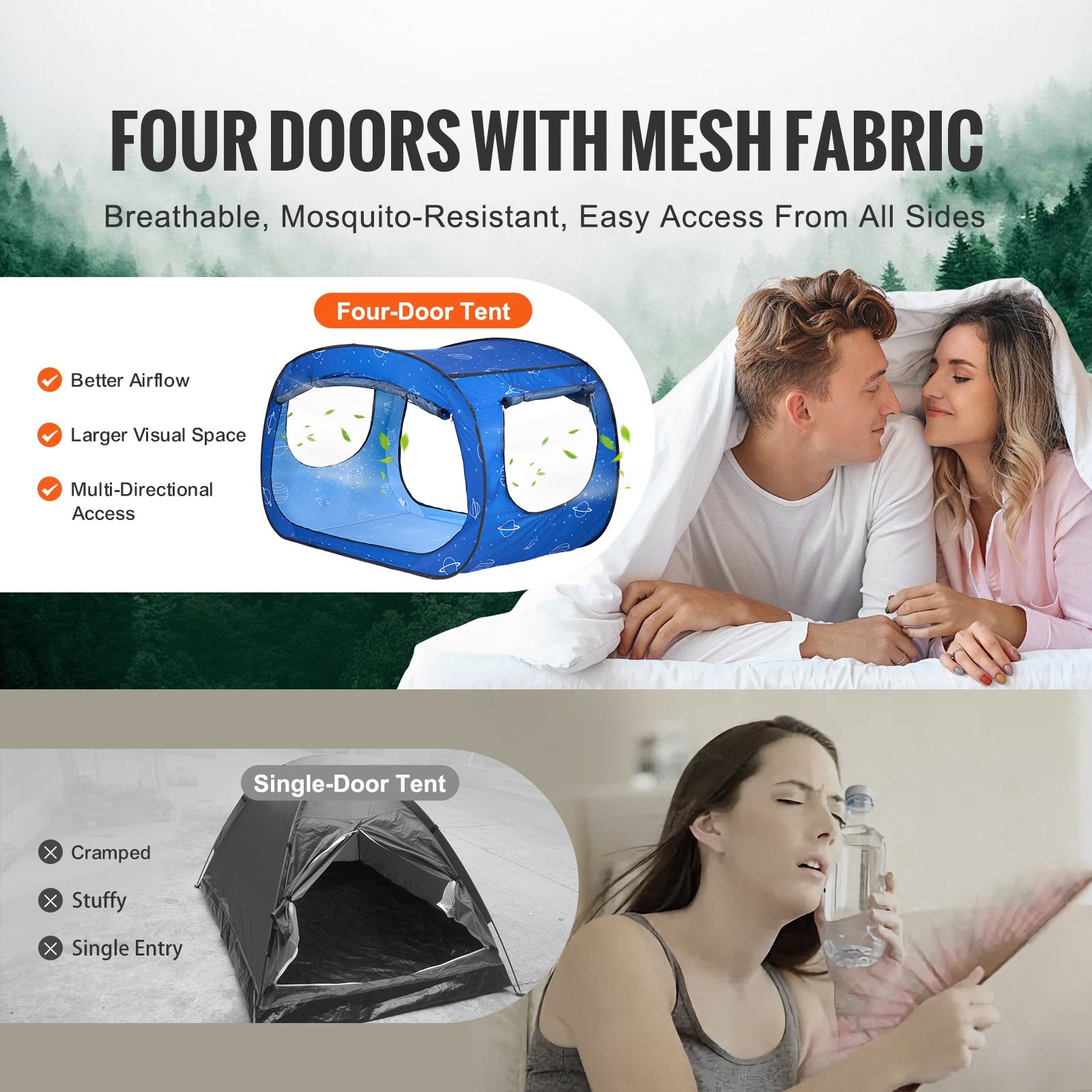 Bed Tent, Pongee Fabric, 2 Doors Breathable Dream Tent with 8.5 mm Fiber Poles on Bed Privacy, Full Size V952-FXCSZPSMLLM76FPA6V0