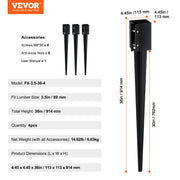 Fence Post Anchor Ground Spike 4 Pack 36 x 4 x 4 In Metal Fence Stakes V952-FXDD35YC36YCP7NVLV0