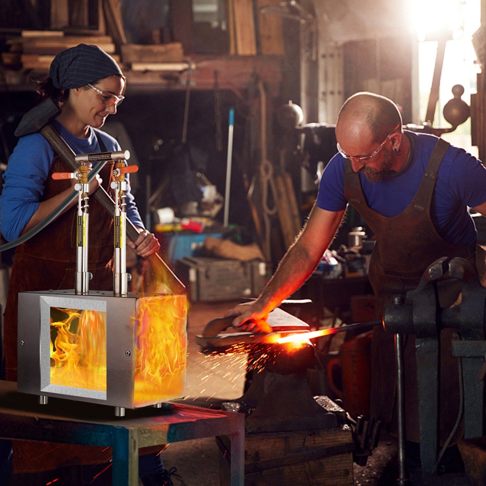 Portable Propane Forge, 2 Burners, 2600 degrees F Tool and Knife Making Blacksmithing Farrier Forge, Large V952-FXDZL2GHQSYMG2IQU001V0