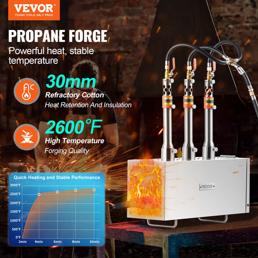 Portable Propane Forge, 3 Burner Farrier Forge, 2600 degrees F Tool and Knife Making Blacksmithing Gas Forge, V952-FXDZL3GSYMGJSUTBGV0