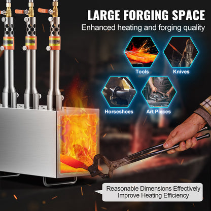 Portable Propane Forge, 3 Burner Farrier Forge, 2600 degrees F Tool and Knife Making Blacksmithing Gas Forge, V952-FXDZL3GSYMGJSUTBGV0