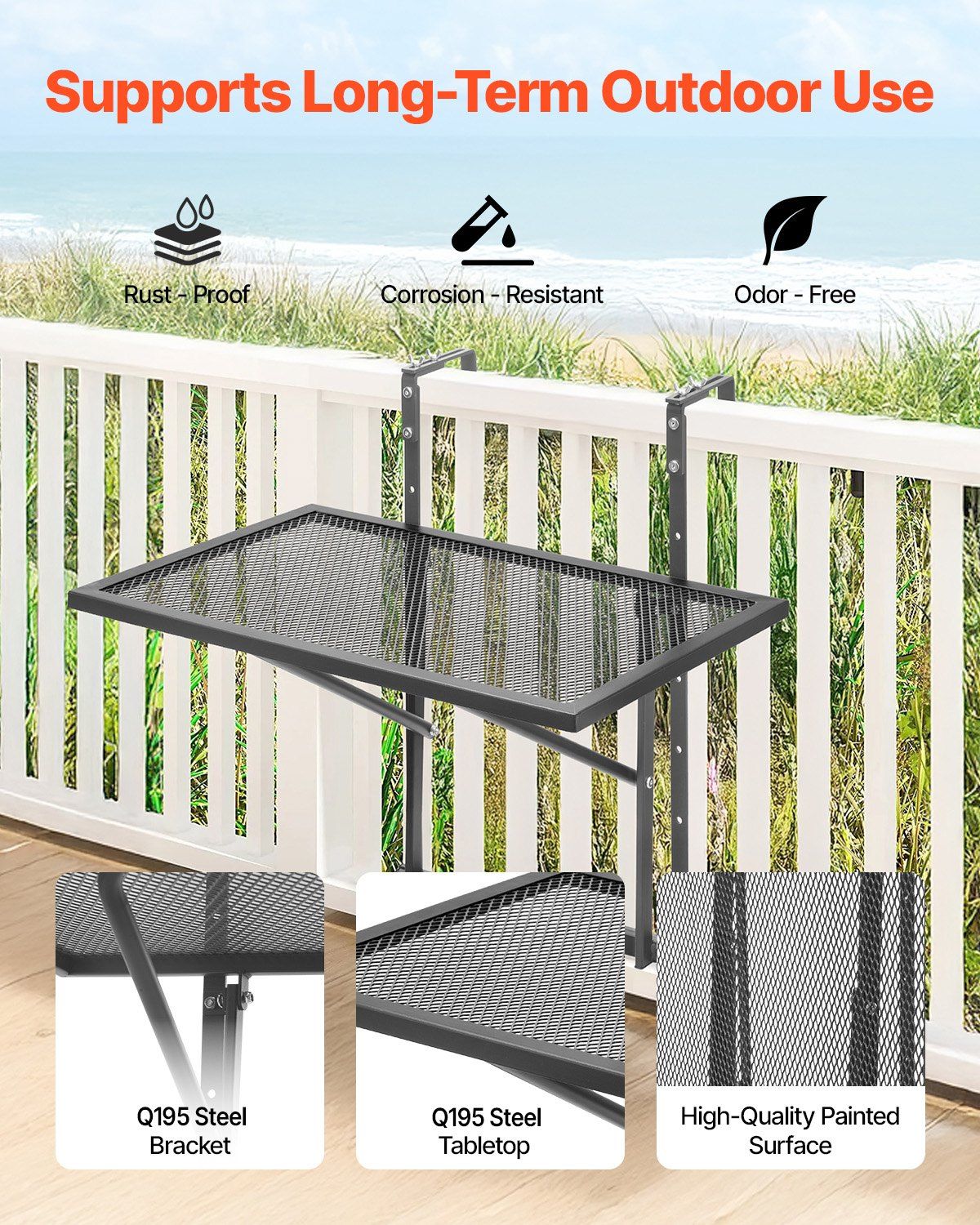 Balcony Hanging Table, 610 x 410 mm Metal Folding Balcony Railing Table, Outdoor Balcony Bar Table for V952-FXGZJS19INCHGLWKXV0