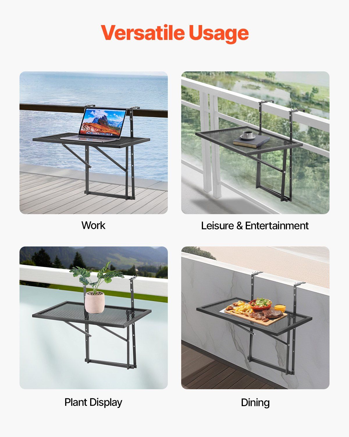Balcony Hanging Table, 610 x 410 mm Metal Folding Balcony Railing Table, Outdoor Balcony Bar Table for V952-FXGZJS19INCHGLWKXV0