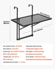 Balcony Hanging Table, 610 x 410 mm Metal Folding Balcony Railing Table, Outdoor Balcony Bar Table for V952-FXGZJS19INCHGLWKXV0
