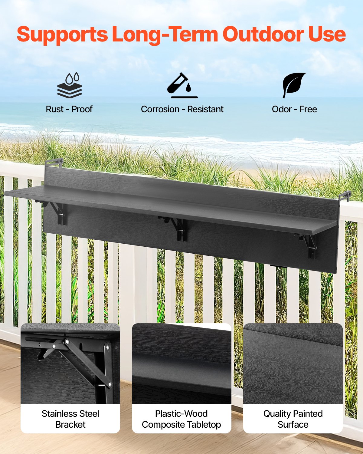 Balcony Hanging Table, 12 x 48 in Folding Balcony Railing Table, Outdoor Balcony Bar Table for Railings, 50 V952-FXGZMZ12INCH0ANITV0