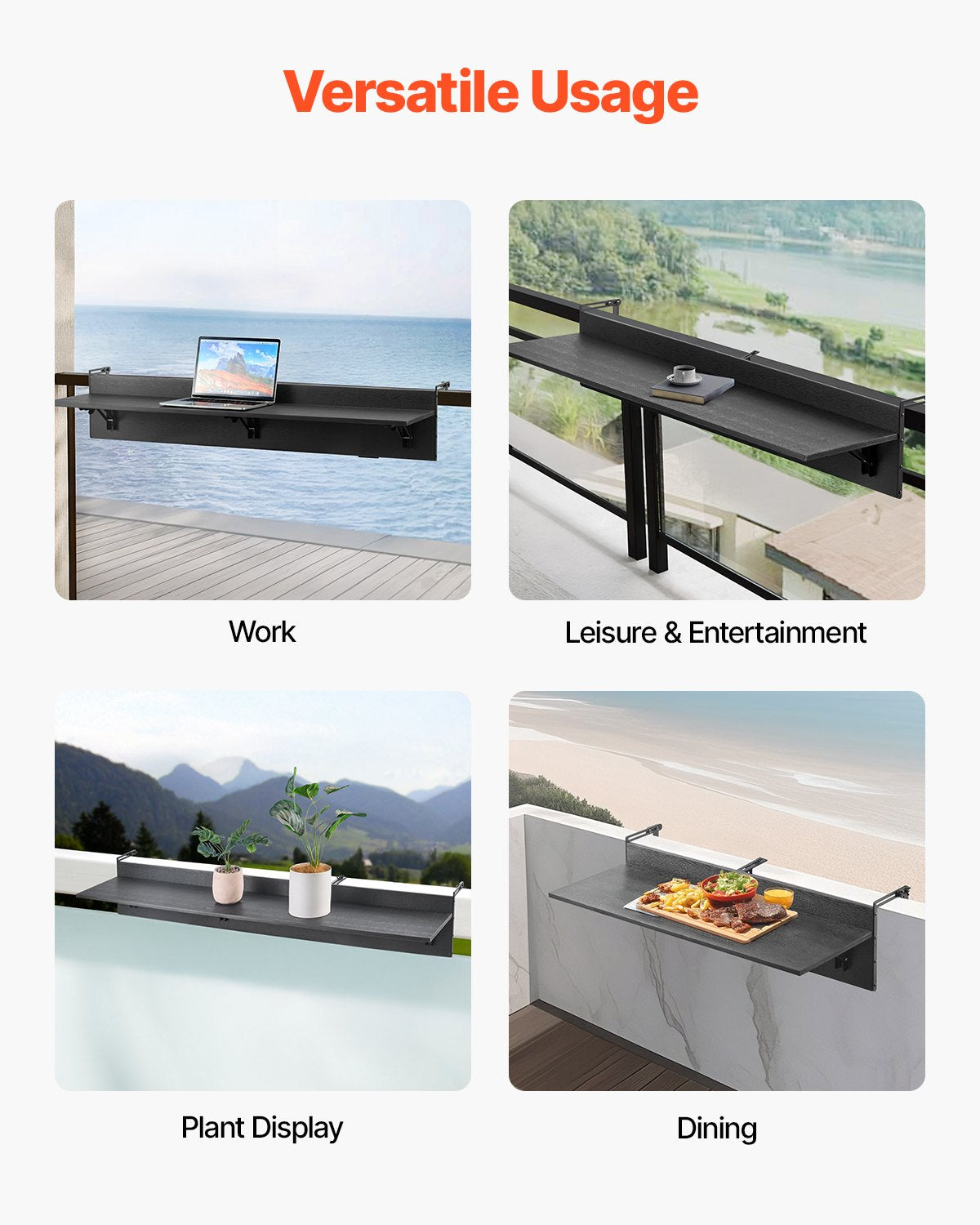 Balcony Hanging Table, 12 x 48 in Folding Balcony Railing Table, Outdoor Balcony Bar Table for Railings, 50 V952-FXGZMZ12INCH0ANITV0