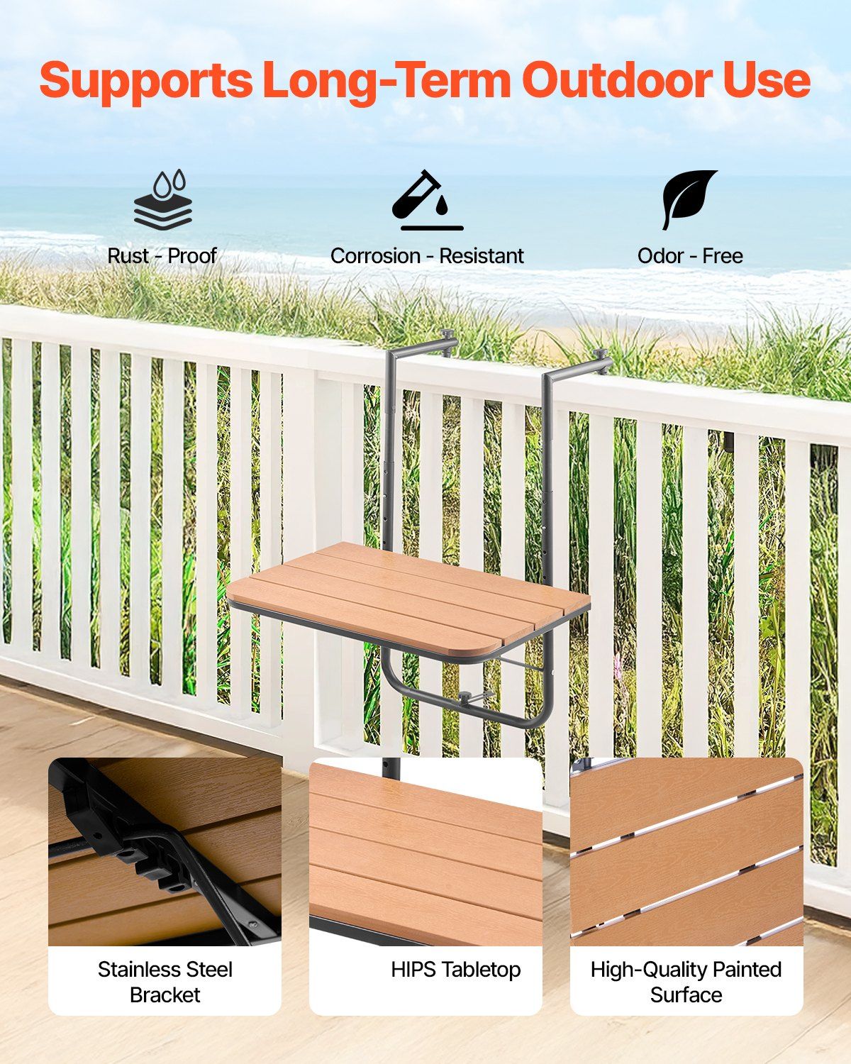 Balcony Hanging Table, 595 x 400 mm Folding Balcony Railing Table, Outdoor Balcony Bar Table for Railings, V952-FXGZSM25INCHDZVCRV0