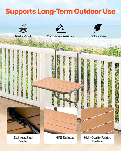 Balcony Hanging Table, 595 x 400 mm Folding Balcony Railing Table, Outdoor Balcony Bar Table for Railings, V952-FXGZSM25INCHDZVCRV0