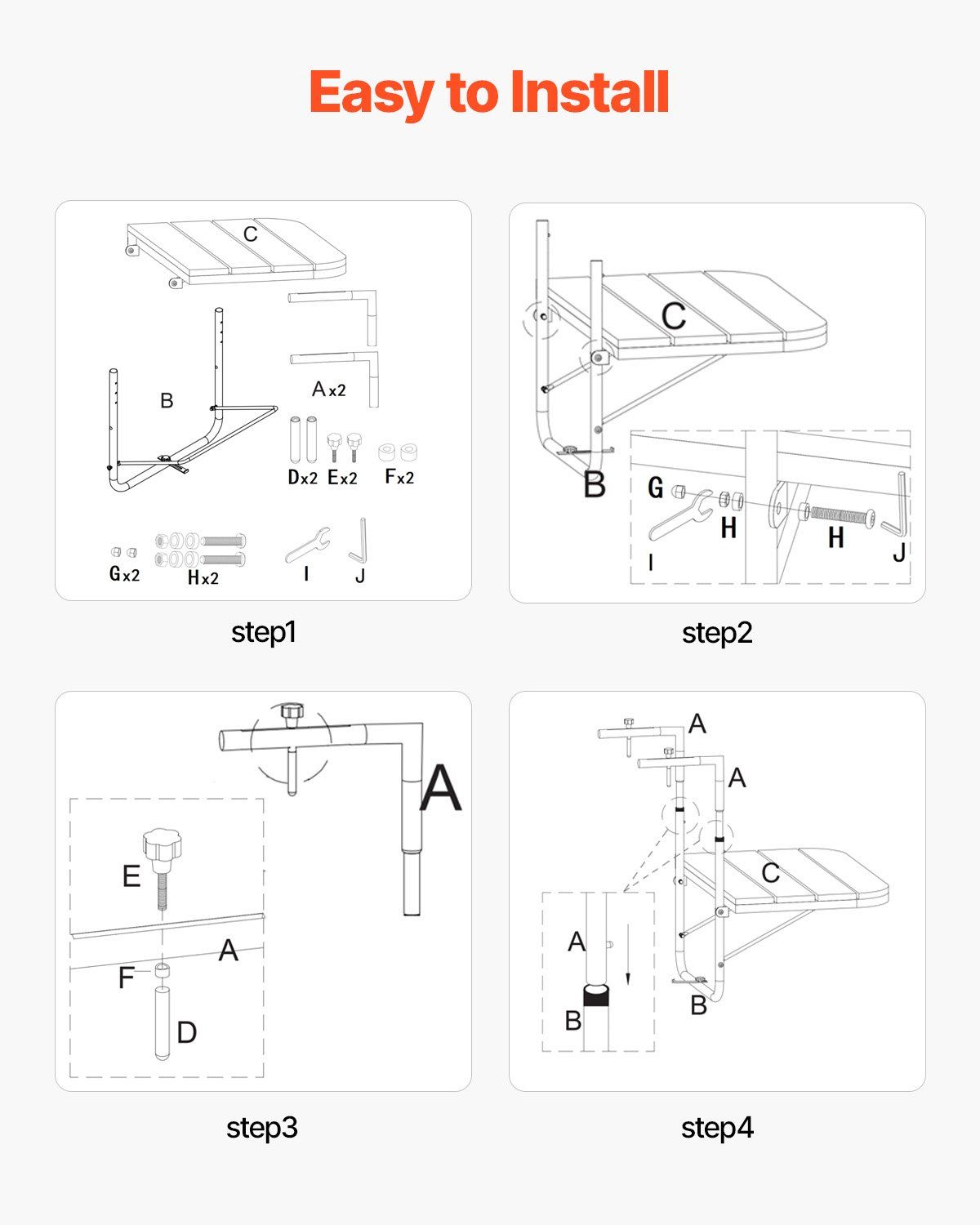 Balcony Hanging Table, 595 x 400 mm Folding Balcony Railing Table, Outdoor Balcony Bar Table for Railings, V952-FXGZSM25INCHDZVCRV0